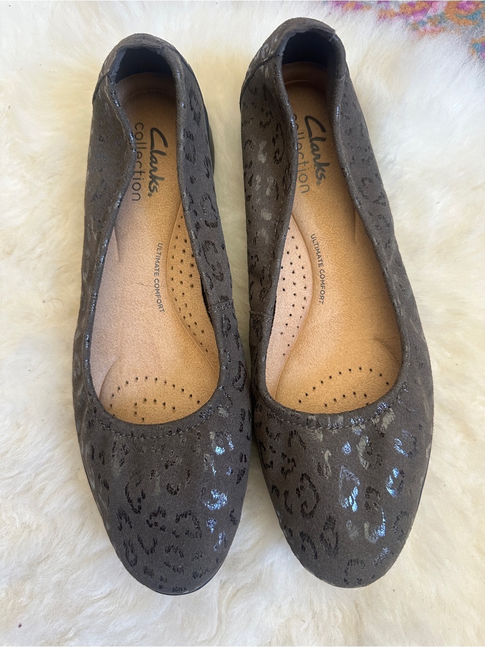 Clarks Jenette Ease Flats Green Animal Print Ballet Slip On Comfort Shoes Size 7 - Picture 3 of 8